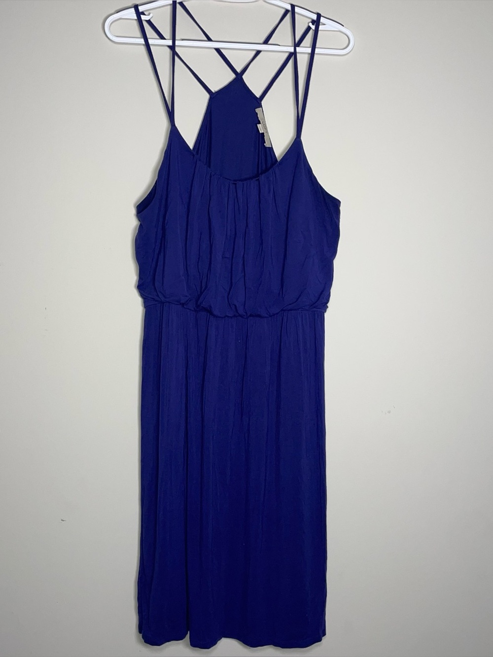 Loft L Deep Blue Blouson Strappy Breathable Lightweight Summer Dress
